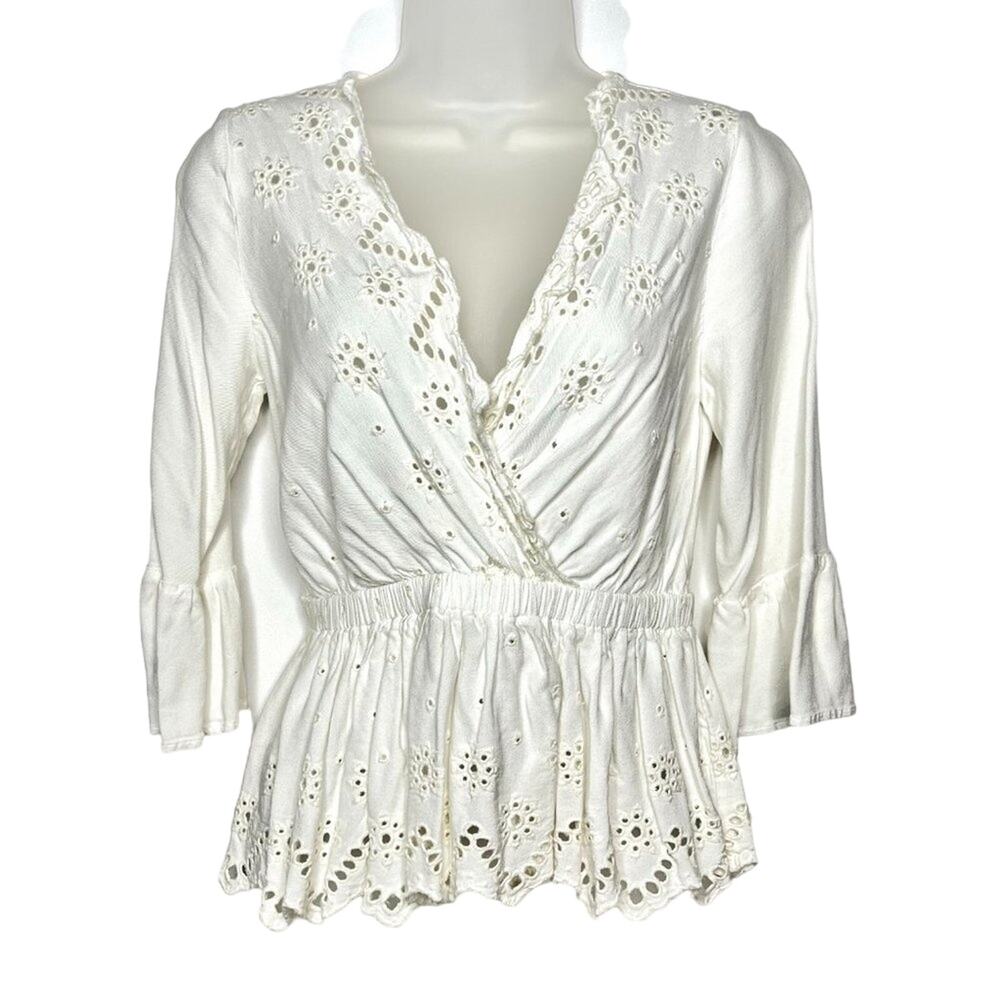 Express White Eyelet Peplum Shirt XS